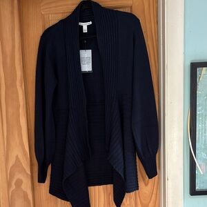NWT Autumn Cashmere Navy Blue
Rib Drape Cashmere & Wool-Blend Cardigan Size M
